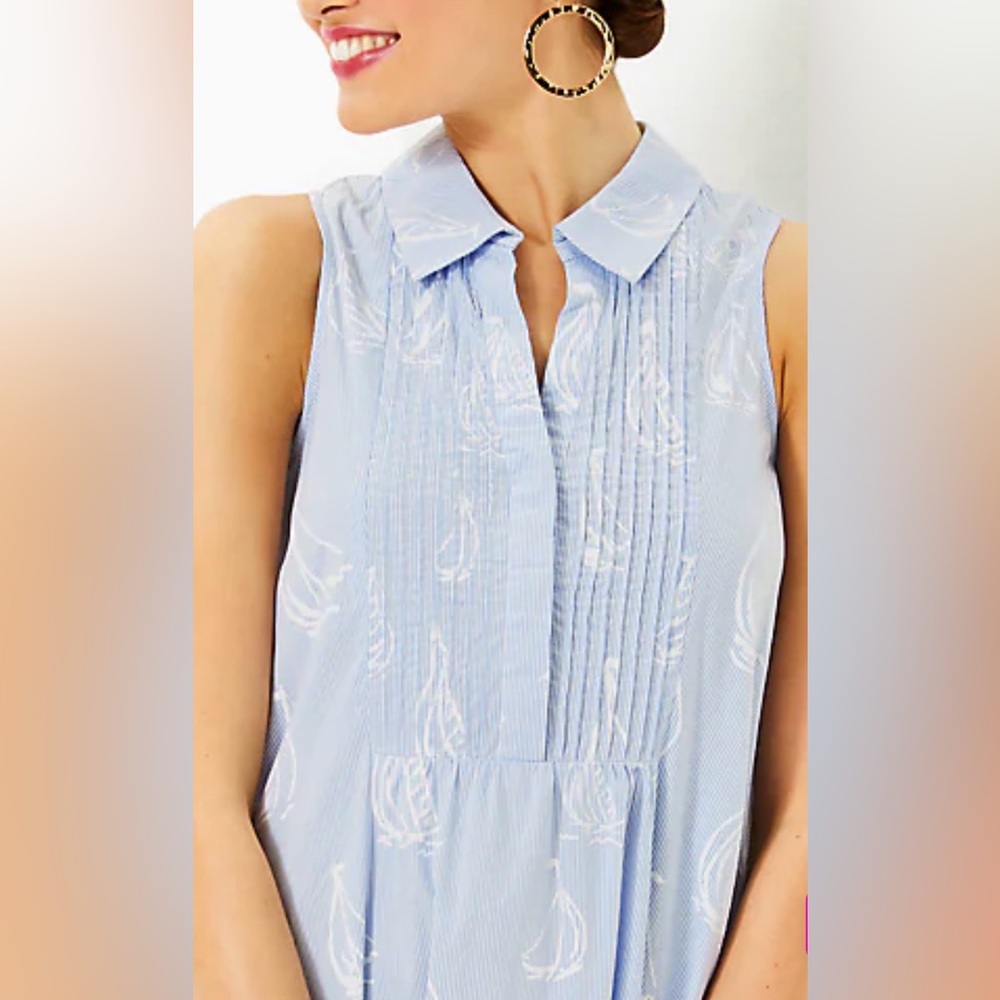 NWOT Lilly Pulitzer Caylinn Sleeveless Popover Dress in the "A Lil Nauti” print - Picture 5 of 7